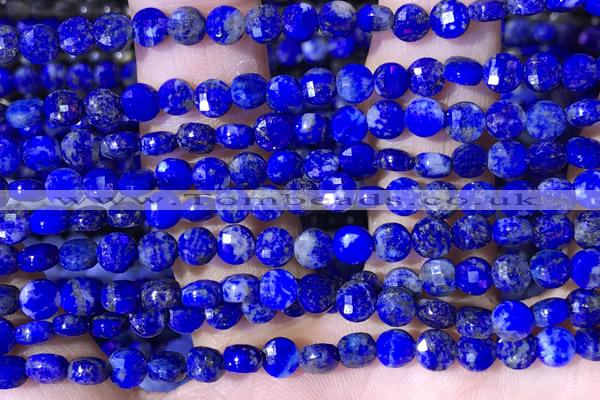 CCB1065 15 inches 4mm faceted coin lapis lazuli beads
