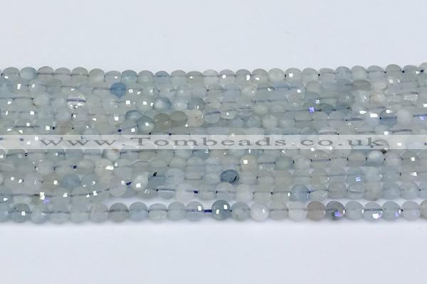 CCB1137 15 inches 4mm faceted coin aquamarine beads