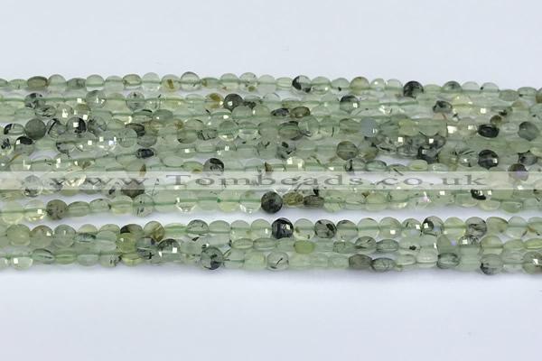 CCB1141 15 inches 4mm faceted coin prehnite beads