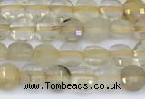 CCB1162 15 inches 4mm faceted coin golden rutilated beads