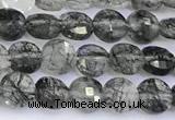 CCB1172 15 inches 4mm faceted coin black rutilated quartz beads