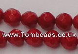 CCB122 15.5 inches 6mm faceted round red coral beads wholesale