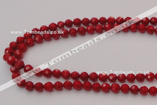 CCB122 15.5 inches 6mm faceted round red coral beads wholesale