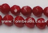 CCB123 15.5 inches 7mm faceted round red coral beads wholesale