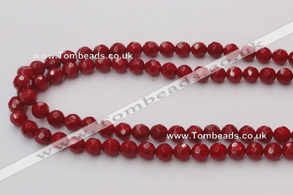 CCB123 15.5 inches 7mm faceted round red coral beads wholesale