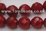 CCB124 15.5 inches 8mm faceted round red coral beads wholesale