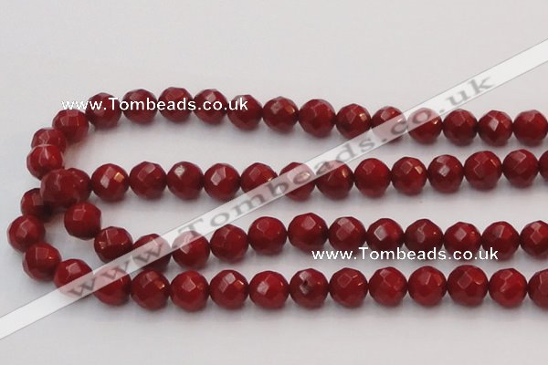 CCB124 15.5 inches 8mm faceted round red coral beads wholesale