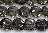 CCB1325 15 inches 6mm faceted coin smoky quartz beads