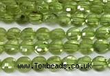 CCB1378 15 inches 4mm faceted coin peridot beads