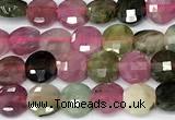 CCB1384 15 inches 4mm faceted coin tourmaline beads