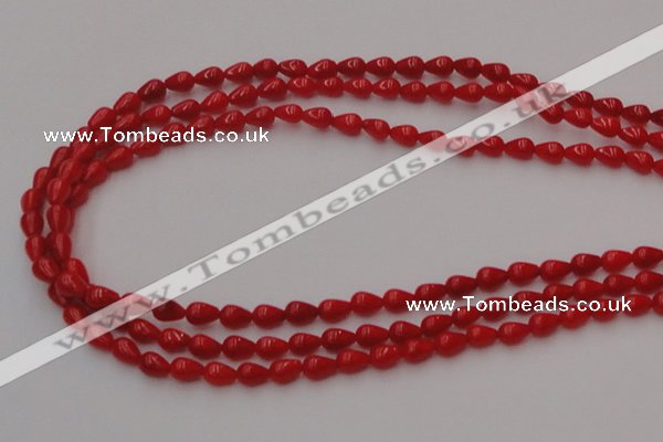 CCB139 15.5 inches 4*6mm teardrop red coral beads wholesale