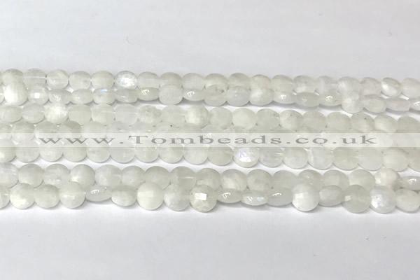 CCB1400 15 inches 6mm faceted coin white moonstone beads