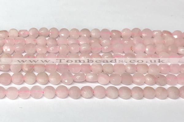 CCB1405 15 inches 6mm faceted coin rose quartz beads