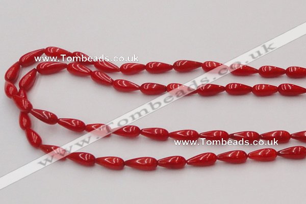 CCB141 15.5 inches 5*11mm teardrop red coral beads wholesale