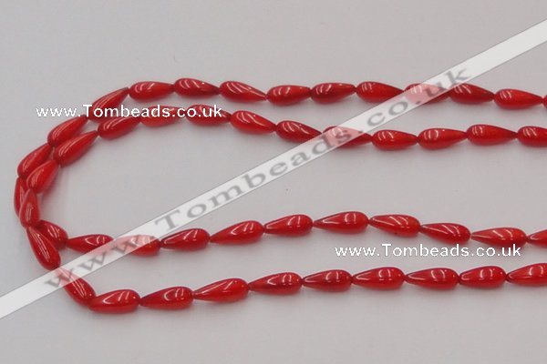 CCB142 15.5 inches 5*12mm teardrop red coral beads wholesale