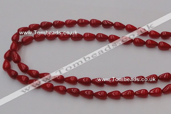 CCB143 15.5 inches 6*11mm teardrop red coral beads wholesale