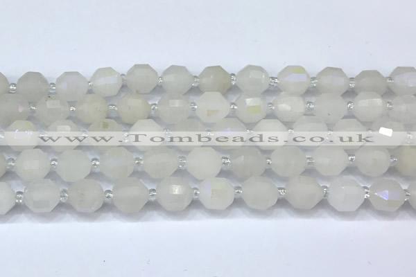 CCB1450 15 inches 9mm - 10mm faceted AB-color white phantom beads