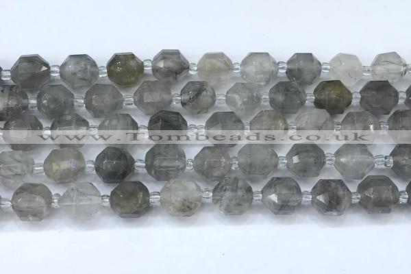 CCB1459 15 inches 9mm - 10mm faceted cloudy quartz beads