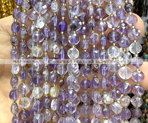 CCB1712 15 inches 6mm faceted coin purple phantom quartz beads