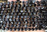 CCB1736 15 inches 6mm faceted coin black banded agate beads