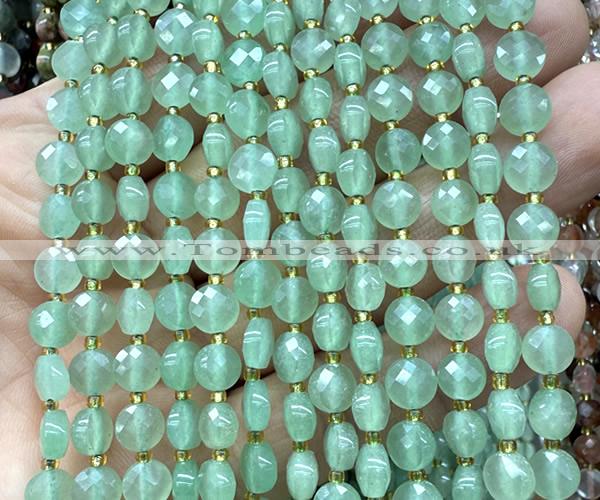 CCB1762 15 inches 6mm faceted coin green aventurine jade beads