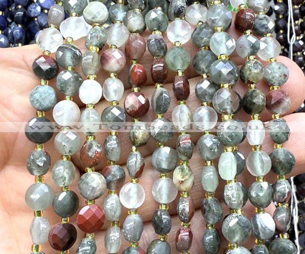 CCB1783 15 inches 6mm faceted coin blood jasper beads
