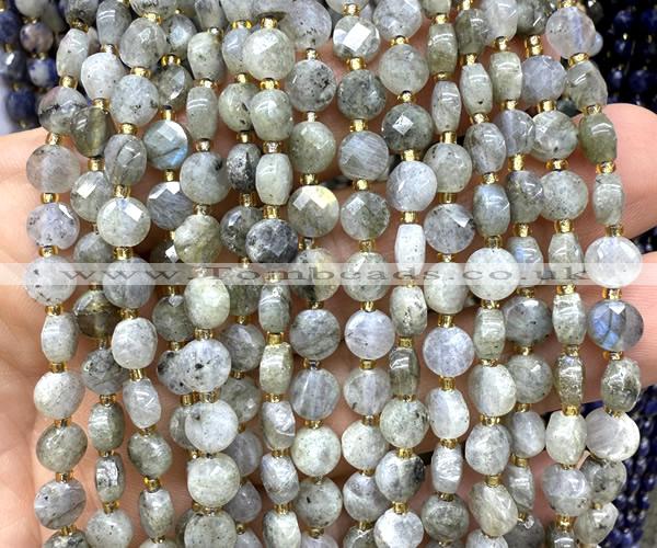 CCB1832 15 inches 6mm faceted coin labradorite gemstone beads