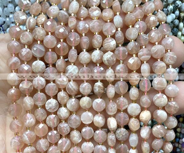 CCB1833 15 inches 6mm faceted coin moonstone gemstone beads