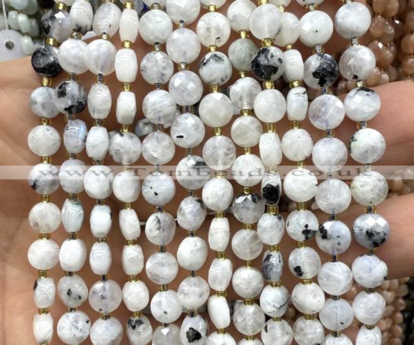 CCB1834 15 inches 6mm faceted coin white moonstone beads