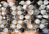 CCB1906 15 inches 8mm faceted coin black rutilated quartz beads