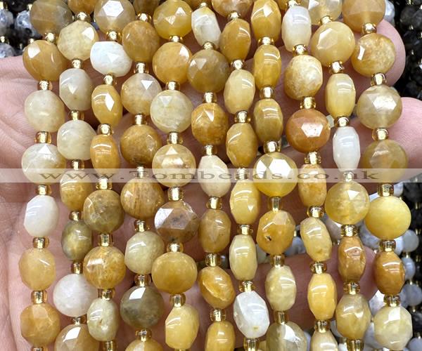 CCB1952 15 inches 8mm faceted coin yellow jade beads