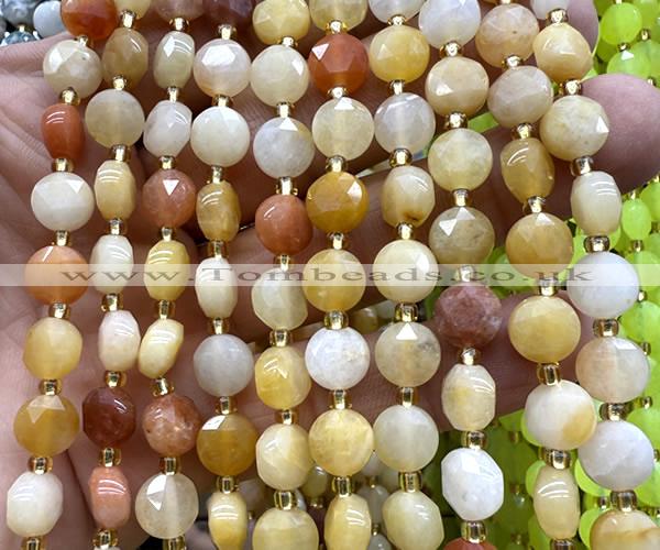 CCB1956 15 inches 8mm faceted coin yellow jade beads