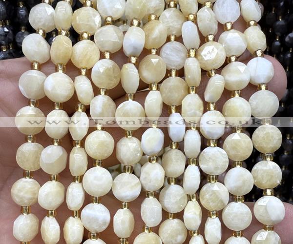 CCB1957 15 inches 8mm faceted coin honey jade beads