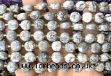 CCB1988 15 inches 8mm faceted coin grey picture jasper beads