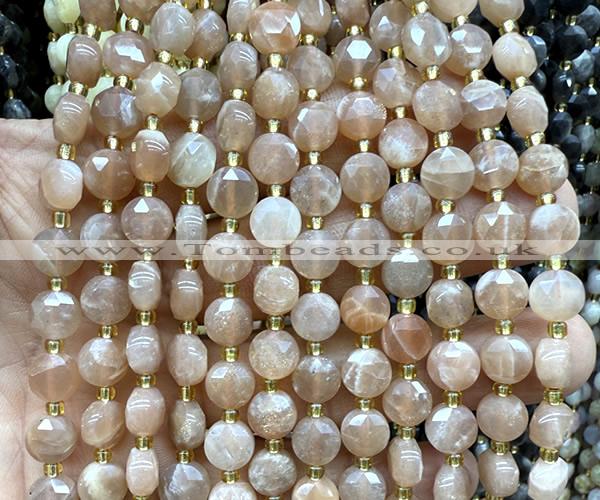 CCB2035 15 inches 8mm faceted coin moonstone gemstone beads