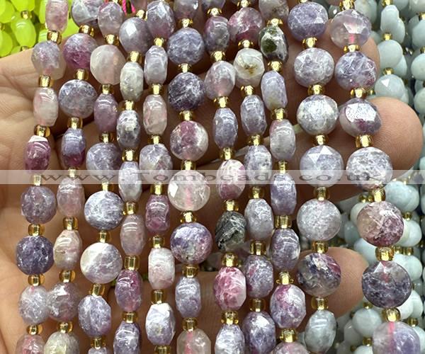 CCB2036 15 inches 8mm faceted coin plum blossom tourmaline beads