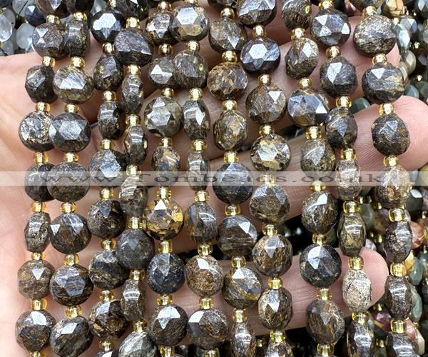 CCB2054 15 inches 8mm faceted coin bronzite gemstone beads