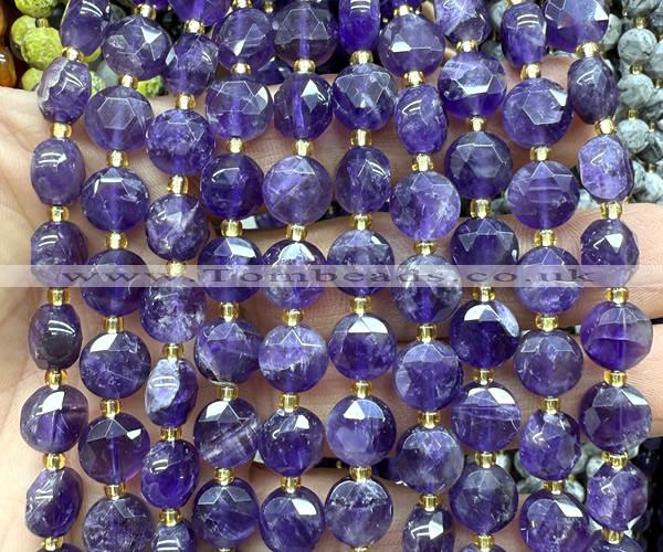 CCB2083 15 inches 10mm faceted coin amethyst gemstone beads
