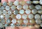 CCB2097 15 inches 10mm faceted coin green rutilated quartz beads
