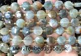 CCB2098 15 inches 10mm faceted coin green rutilated quartz beads