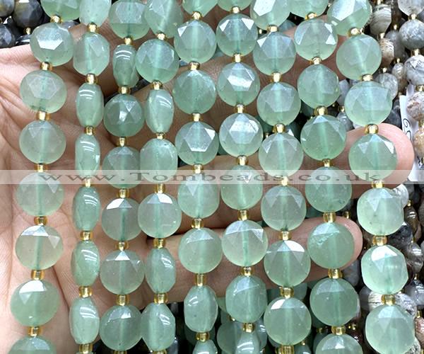 CCB2112 15 inches 10mm faceted coin green aventurine jade beads
