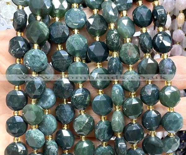 CCB2123 15 inches 10mm faceted coin moss agate beads