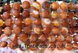 CCB2126 15 inches 10mm faceted coin red banded agate beads
