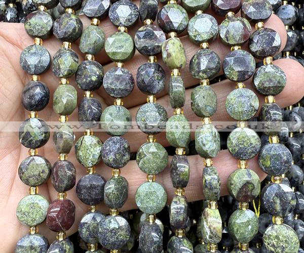 CCB2149 15 inches 10mm faceted coin dragon blood jasper beads