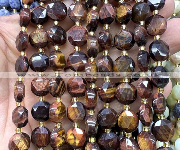 CCB2198 15 inches 10mm faceted coin red tiger eye beads