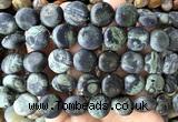 CCB2261 15 inches 15mm flat round matte kambaba jasper beads