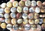 CCB2266 15 inches 15mm flat round matte yellow crazy lace agate beads