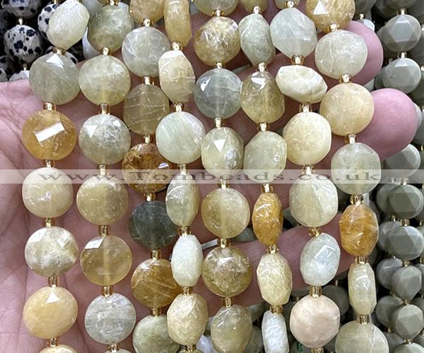 CCB2315 15 inches 12mm faceted coin yellow morganite beads