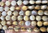 CCB2317 15 inches 12mm faceted coin yellow crazy lace agate beads
