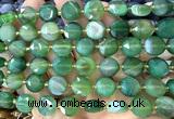 CCB2322 15 inches 12mm faceted coin green banded agate beads